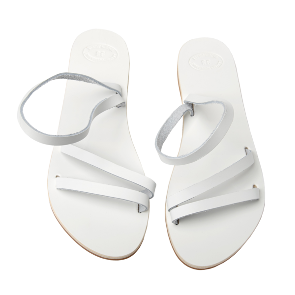 Γυναικεία σανδάλια άσπρα από δέρμα, Σανδάλια Ιθάκη - δέρμα, φλατ, ankle strap - 2