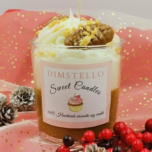 Χριστουγεννιάτικο Sweet Candles, χειροποίητο αρωματικό κερί σογιας με αρωμα μελομακάρονο 330γρ. - αρωματικά κεριά, merry christmas, soy candles