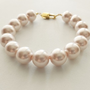 Diana bracelet. Βραχιόλι από πέρλες( light pink) μήκους 21.5 cm - επιχρυσωμένα, σταθερά, πέρλες, χεριού, χειροπέδες - 2