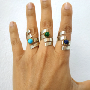 Χειροποίητο γυναικείο μακρύ ανοιχτό δαχτυλίδι από αλπακά με ημιπολύτιμη πέτρα - ημιπολύτιμες πέτρες, αλπακάς, σταθερά, μεγάλα - 2