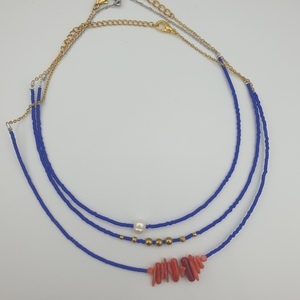 Κολιέ με χρυσό αιματίτη και μπλε ρουά ιαπωνικές χάντρες σε ατσάλινη αλυσίδα - μαργαριτάρι, τσόκερ, χάντρες, κοντά, ατσάλι - 5