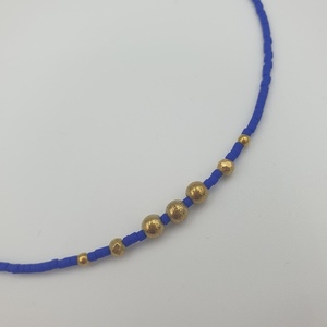 Κολιέ με χρυσό αιματίτη και μπλε ρουά ιαπωνικές χάντρες σε ατσάλινη αλυσίδα - μαργαριτάρι, τσόκερ, χάντρες, κοντά, ατσάλι - 3