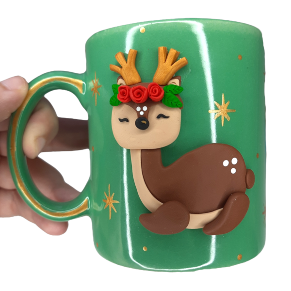 Τρισδιάστατη κούπα καφέ ταρανδάκι από πολυμερικό πηλό - πηλός, πορσελάνη, διακοσμητικά, χριστουγεννιάτικα δώρα, κούπες & φλυτζάνια - 5