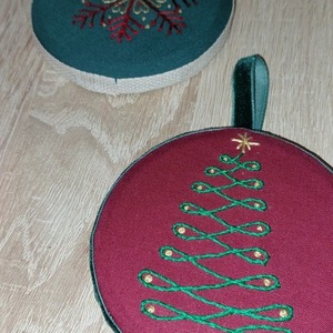 Κεντημένο χειροποίητο χριστουγεννιάτικο στολίδι- Δέντρο - ύφασμα, αστέρι, βελούδο, στολίδια, δέντρο - 2