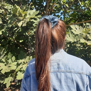 XL scrunchie λαστιχάκι για τα μαλλιά - βελούδινο πετρόλ 20×20cm - ύφασμα, λαστιχάκια μαλλιών - 2