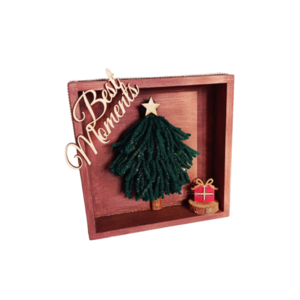 Χριστουγεννιάτικο 3D καδράκι ξύλινο καφέ πράσινο δέντρο 15*15*4εκ. - ξύλο, διακοσμητικά, χριστουγεννιάτικα δώρα, δέντρο
