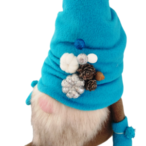 Νάνος (Gnome) υφασμάτινος με τιρκουάζ σκούφο 70 εκ - ύφασμα, παππούς, διακοσμητικά, χριστουγεννιάτικα δώρα, άγιος βασίλης - 3
