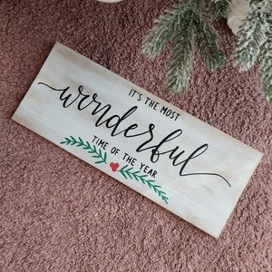 "It's the most wonderful time of the year" - Χριστουγεννιάτικη ξύλινη πινακίδα 50x20 εκ - ξύλο, διακοσμητικά, χριστουγεννιάτικα δώρα - 2