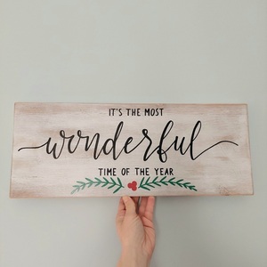 "It's the most wonderful time of the year" - Χριστουγεννιάτικη ξύλινη πινακίδα 50x20 εκ - ξύλο, διακοσμητικά, χριστουγεννιάτικα δώρα - 4