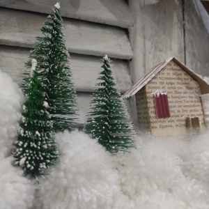 Χιονισμένο Τοπίο 1 - στεφάνια, σπίτι, pom pom, μαλλί felt - 2