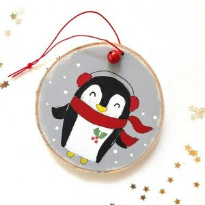 Ξύλινο στολίδι "Christmas Penguin"!!! - ξύλο, όνομα - μονόγραμμα, στολίδια