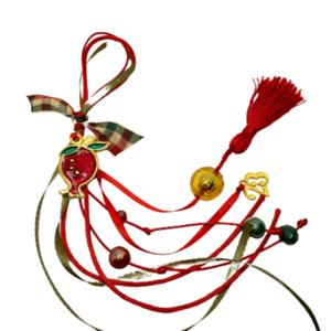 Γούρι με μεταλλικό ρόδι, μπορντό σμάλτο, ακρυλικές χάντρες και κόκκινες-χακί κορδέλες - μέταλλο, ρόδι, χριστουγεννιάτικα δώρα, γούρια, γούρι 2023 - 5