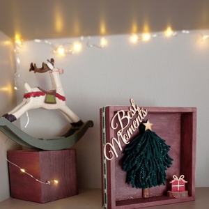 Χριστουγεννιάτικο 3D καδράκι ξύλινο καφέ πράσινο δέντρο 15*15*4εκ. - ξύλο, διακοσμητικά, χριστουγεννιάτικα δώρα, δέντρο - 3