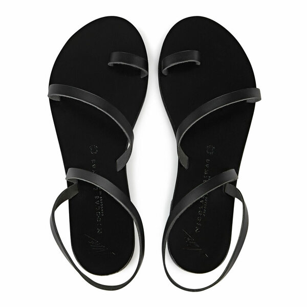 Ιθάκη Black - δέρμα, μαύρα, αρχαιοελληνικό, φλατ, ankle strap - 3
