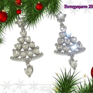 Σκουλαρικια Κρεμαστα Χριστουγεννιατικα με Κρυσταλλα και Ζιργκον σε Ατσαλι 5εκ. - αστέρι, μέταλλο, μαμά, κοσμήματα, δέντρο - 3