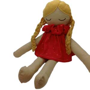 Χειροποίητη κούκλα με κίτρινα μαλλιά και χριστουγεννιάτικο κόκκινο φόρεμα - λούτρινα - 3