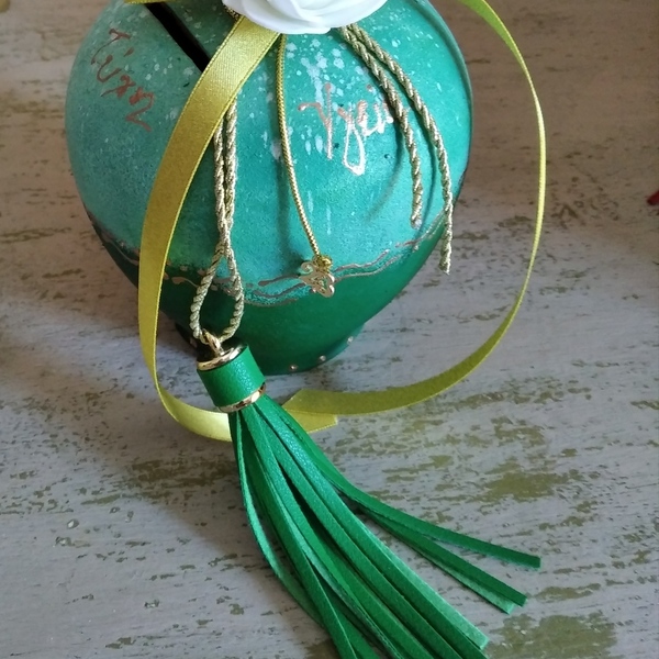 Χειροποίητος κεραμικός κουμπαράς πράσινος (15cm) - ζωγραφισμένα στο χέρι, πηλός, κουμπαράδες, γούρια - 2