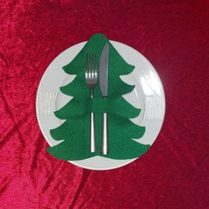Σετ 4 Θήκες για μαχαιροπιρουνα σε σχήμα έλατο για το γιορτινό τραπέζι - ύφασμα, διακοσμητικά, δέντρο - 2