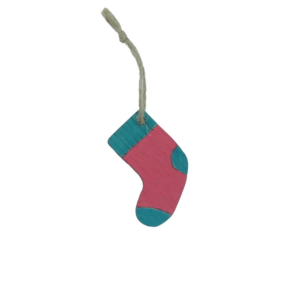 Ξύλινο στολίδι χριστουγεννιάτικη κάλτσα - ξύλο, στολίδια