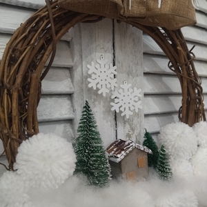 Χιονονιφάδα - στεφάνια, σπίτι, χιονονιφάδα, μαλλί felt, δέντρο - 5