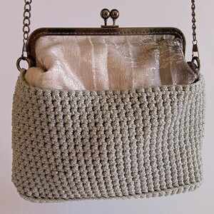 Γυναικεία ασημί μεταλιζέ πλεκτή τσάντα φάκελος clutch vintage χειροποίητη - vintage, νήμα, clutch, ώμου, βραδινές - 2