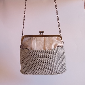 Γυναικεία ασημί μεταλιζέ πλεκτή τσάντα φάκελος clutch vintage χειροποίητη - vintage, νήμα, clutch, ώμου, βραδινές - 4