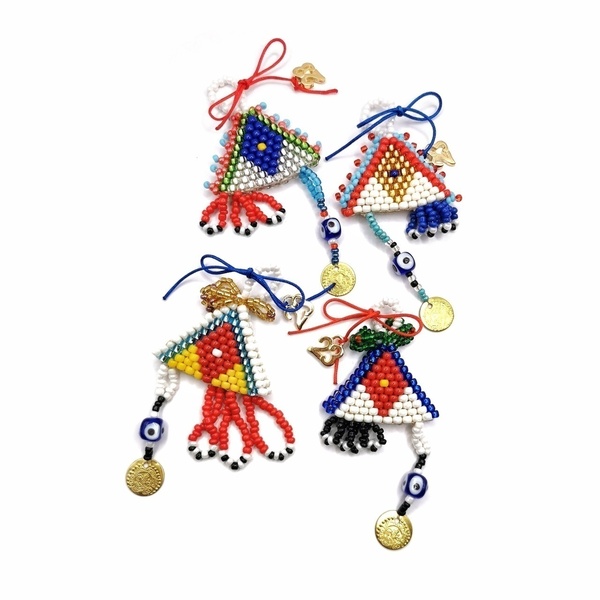 Traditional γουράκι 2023 με χάντρες και φλουρί Σχεδιο4 - μέταλλο, χάντρες, χριστουγεννιάτικα δώρα, γούρια, μπρελοκ κλειδιών - 3