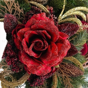 Χριστουγεννιάτικο στεφάνι από μπαμπού με Ταρανδο , λουλούδι ,στολίδια 40 εκατοστά - ξύλο, στεφάνια, διακοσμητικά - 3