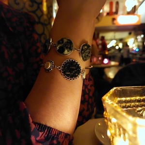 "Your pearls" Handmade embossed vintage bracelet (20 cm total length) - vintage, μαργαριτάρι, ορείχαλκος, boho - 5