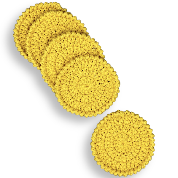 Χειροποίητα πλεκτά σουβέρ crochet - σετ 4 τμχ - Κίτρινο - ύφασμα, crochet, είδη σερβιρίσματος, ειδη δώρων - 2