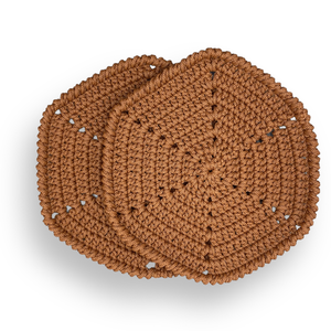 Χειροποίητα πλεκτά σουπλά crochet - σετ 2 τμχ - καφέ - ύφασμα, crochet, βελονάκι, είδη σερβιρίσματος - 2