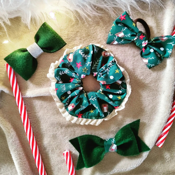 Χριστουγεννιάτικο scrunchie λαστιχάκι μαλλιών Ρούντολφ 1τμχ medium size - ύφασμα, χριστουγεννιάτικα δώρα, λαστιχάκια μαλλιών - 2