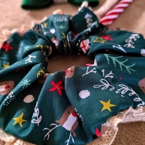 Χριστουγεννιάτικο scrunchie λαστιχάκι μαλλιών Ρούντολφ 1τμχ medium size - ύφασμα, χριστουγεννιάτικα δώρα, λαστιχάκια μαλλιών - 3
