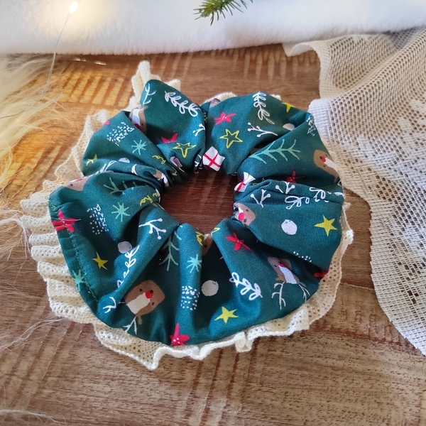 Χριστουγεννιάτικο scrunchie λαστιχάκι μαλλιών Ρούντολφ 1τμχ medium size - ύφασμα, χριστουγεννιάτικα δώρα, λαστιχάκια μαλλιών - 4