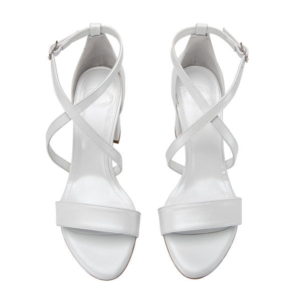 Νυφικά πέδιλα άσπρα με δέσιμο από δέρμα - Πέδιλα Ιουλία - δέρμα, πέδιλα, νυφικά, ankle strap - 2