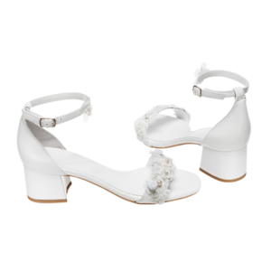 Νυφικά πέδιλα άσπρα χαμηλά με δαντέλα από δέρμα - Πέδιλα Φοίβη - δέρμα, πέδιλα, νυφικά, ankle strap - 4
