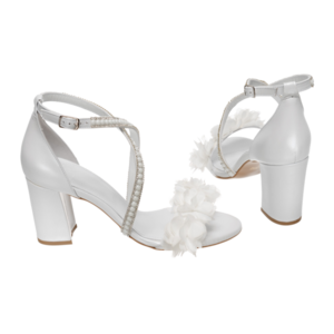 Νυφικά πέδιλα άσπρα με δέσιμο με πέρλες και λουλούδια από δέρμα - Πέδιλα Γαρυφαλλιά - δέρμα, πέδιλα, πέρλες, νυφικά, ankle strap - 4