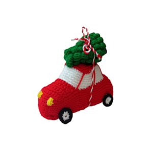 Πλεκτό χριστουγεννιάτικο αυτοκινητάκι με δέντρο στην οροφή, 14εκ. - vintage, νήμα, διακοσμητικά, χριστουγεννιάτικα δώρα, δέντρο