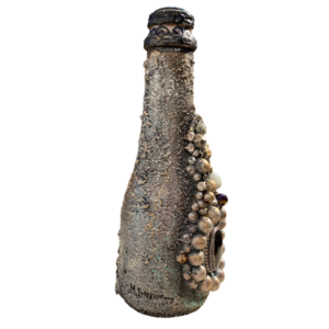 Μπουκάλι γυάλινο ζωγραφισμένο 19cm ασημί - γυαλί, ζωγραφισμένα στο χέρι, πρωτότυπα δώρα, διακοσμητικά μπουκάλια - 3