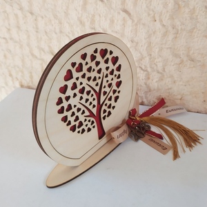 Ξύλινο γούρι με δεντράκι από καρδιές 15 cm - ξύλο, καρδιά, γούρια, γούρι 2023 - 2