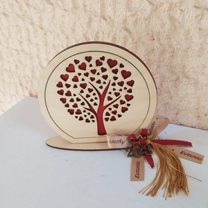 Ξύλινο γούρι με δεντράκι από καρδιές 15 cm - ξύλο, καρδιά, γούρια, γούρι 2023 - 4