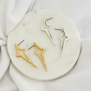 Σκουλαρίκια επιχρυσωμένα με σχήμα αστεράκι - επιχρυσωμένα, ορείχαλκος, κρίκοι - 3