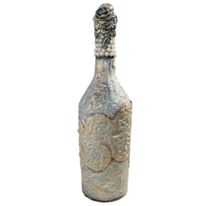 Μπουκάλι γυάλινο ζωγραφισμένο 30cm χρυσό - γυαλί, ζωγραφισμένα στο χέρι, πρωτότυπα δώρα, διακοσμητικά μπουκάλια - 2