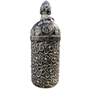 Μπουκάλι γυάλινο ζωγραφισμένο 27cm μαύρο-ασημί - γυαλί, ζωγραφισμένα στο χέρι, πρωτότυπα δώρα, διακοσμητικά μπουκάλια