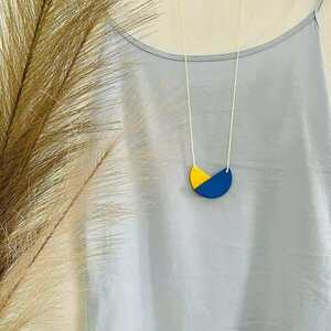 Κίτρινο και Μπλε ημικυκλικό κολιέ από πολυμερικό πηλό - φεγγάρι, πηλός, μακριά, μεγάλα, polymer clay - 2
