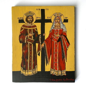 Χειροποίητη εικόνα Άγιοι Κωνσταντίνος κ Ελένη σε ξύλο (Βυζαντινή Αγιογραφία) - πίνακες & κάδρα, εικόνες αγίων