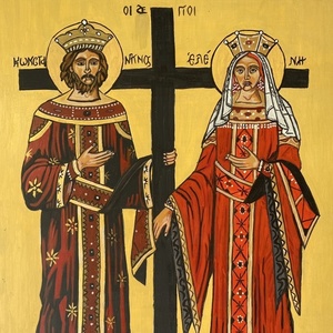 Χειροποίητη εικόνα Άγιοι Κωνσταντίνος κ Ελένη σε ξύλο (Βυζαντινή Αγιογραφία) - πίνακες & κάδρα, εικόνες αγίων - 2