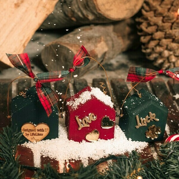 ΓΟΥΡΙ ΣΠΙΤΑΚΙ LOVE - ξύλο, σπίτι, χριστουγεννιάτικα δώρα, γούρια - 3