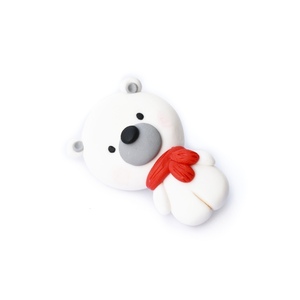Snow Teddy | Χειροποίητη καρφίτσα λευκό αρκουδάκι από πολυμερικό πηλό (4,5εκ.) - ορείχαλκος, πηλός, αρκουδάκι, χριστουγεννιάτικα δώρα