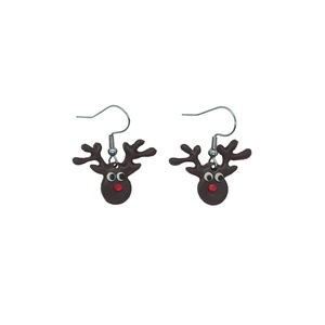 Κρεμαστά σκουλαρίκια με Rudolf από πολυμερικό πηλό και ατσάλι - πηλός, μικρά, ατσάλι, κρεμαστά, γάντζος